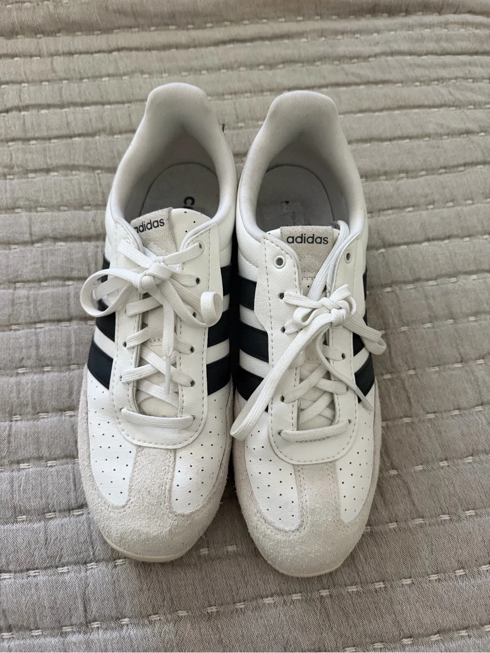 adidas White Sneakers with Black Stripes